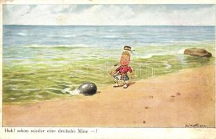 Huh! Schon wieder eine deutsche Mine! / WWI military humour, German mine on the beach s: Ad. Hoffmann (EK)