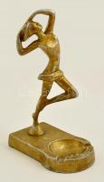 Fém hamutartó, art deco stílusú táncosnő figurával, kopott festéssel, m: 22 cm