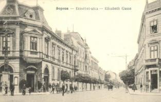 Sopron, Erzsébet utca, Róth Gy. üzlete. Blum Náthán és Fia kiadása - képeslapfüzetből (EK)