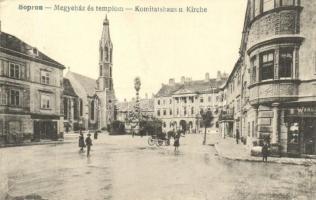Sopron, Megyeház és templom, Wanek üzlete. Blum Náthán és Fia kiadása - képeslapfüzetből (EK)