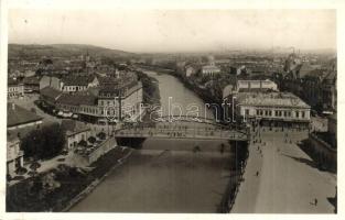 Nagyvárad, Oradea; A város látképe a Körös folyóval, híd, Friedmann Dezső, Deutsch üzlete, cukrászda, étterem / Cris river bridge, shops, confectionery, restaurant (EK)