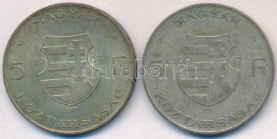 1947. 5Ft Ag "Kossuth" (2x) T:2,2- patina