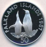 Falkland-szigetek 1987. 50p Ag Királypingvinek T:PP Falkland Islands 1987. 50 Pence Ag King Pengiuns C:PP Krause KM#25a