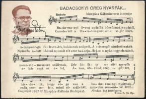 Murgács Pál dalszerső aláírt képeslapja a Magyar Lengyel cserkészkőr vezetőjének