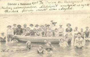 Balaton, fürdőzők csónakban