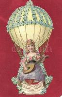 Girl playing on the lute in air balloon. Emb. litho (EM)
