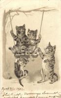 Swinging cats. Emb. litho (EK)