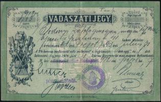 1912 Vadászati jegy újpesti lakos részére, pecséttel, aláírásokkal. / Hunter licence