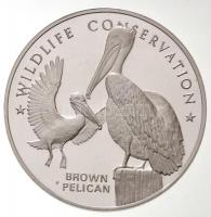 Amerikai Egyesült Államok 1972. Postmasters of America - Emlékkiadás / Vadon élő állatok megőrzése - Barna gödény jelzett Ag emlékérem (25,12g/0.925/38,5mm) T:PP fo. USA 1972. Postmasters of America - Commemorative issue / Wildlife Conservation - Brown Pelican hallmarked Ag commemorative medal (25,12g/0.925/38,5mm) C:PP spotted