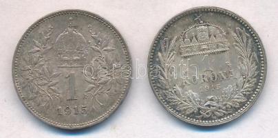 Vegyes: 1915KB 1K Ag + Ausztria 1915. 1K Ag "Ferenc József" T:1-,2 patina