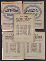 1905-1906 Magyar Iparművészet 8 száma; 1905 VIII. évf. 1-2.,3.(széteső állapotban), 4.,5., 1906 IX. évf. 1.,2.(széteső állapotban), 3. (a borító szakadt, sérült elvált a gerinctől, az első két lap szakadt), 4-5. (széteső állapotban) sz.