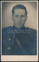 cca 1950 ÁVH-s katona fotója, fotólap, 8,5x13,5 cm