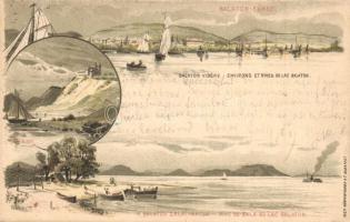 1897 (Vorläufer!) Balaton vidéke, Balatonfüred, Zalai part, Tihany, Ezredéves Országos Kiállítás. litho s: Dörre T.