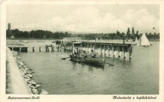 Balatonszemes, Mólórészlet a hajókikötővel, csónakázók, vitorlás (EK)