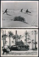 cca 1941-1943 Német Afrikahadtest fotói, 2 db, az egyiken sivatagban rohamozó gyalogosokkal, a másikon német páncélossal, későbbi előhívás, 13x18 cm.