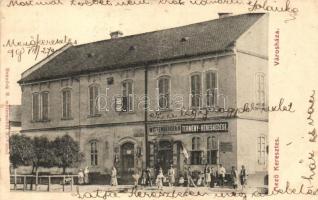 1908 Mezőkeresztes, Városháza, Wittenberger H. terménykereskedő üzlete. Benedek M. kiadása (EK)