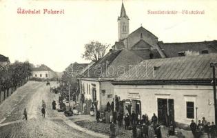 Paks, Szent István tér, Fő utca, Simálcsik Flórián üzlete, piac. Rosenbaum Ignác kiadása