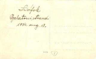 1934 Siófok, Balatoni strand, fürdőzők csoportképe. photo (EK)