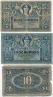 1919. augusztus 9. 10K (3x) + 1919. július 15. 20K + 1919. augusztus 9. 20K T:III-,IV ragasztott