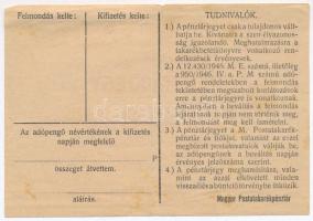 1946. 100.000AP nem kamatozó Pénztárjegy "Másra Át Nem Ruházható" T:III-