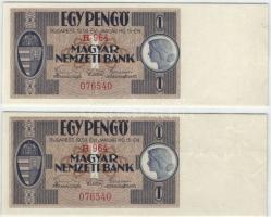 1938. 1P (2x) azonos sorozat- és sorszámú bankjegyek T:I RR!! Csak néhány ívet (feltehetően csak 5db!) nyomtak belőlük!