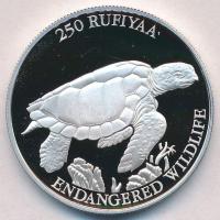 Maldív-szigetek 1994. 250R Ag "Teknős" T:PP ujjlenyomat Maldive Islands 1994. 250 Rufiyaa Ag "Turtle" C:PP fingerprint Krause KM#86