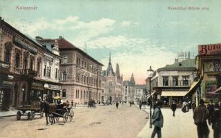 Kolozsvár, Cluj; Wesselényi utca, Baumzweig üzlete, Economul bank / street view, shops, bank