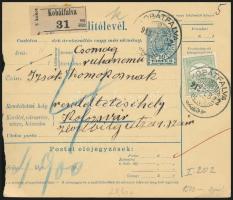 1912 Szállítólevél 60f bérmentesítéssel "KOBÁTFALVA" - Kolozsvár