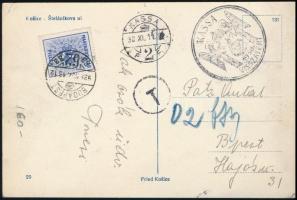 1938 Képeslap 2f portóval és KASSA VISSZATÉRT bélyegzéssel