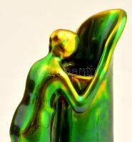 Zsolnay eozin mázas mini kiöntő női alakkal, hibátlan, jelzett, m: 12,5 cm