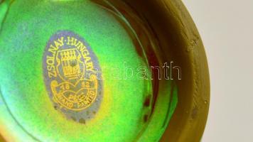 Zsolnay eozin mázas mini kiöntő női alakkal, hibátlan, jelzett, m: 12,5 cm