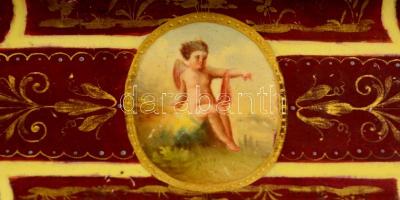 Antik angyalos kis tálka, kézzel festett, kopott, jelzés nélkül, 17×5,5 cm