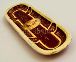 Antik angyalos kis tálka, kézzel festett, kopott, jelzés nélkül, 17×5,5 cm