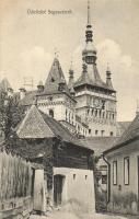 Segesvár, Schässburg, Sighisoara; Albert-ház, óratorony, utcakép. Fritz Teutsch kiadása / castle, street view, clock tower