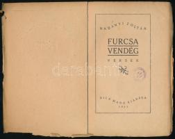 Nadányi Zoltán: Furcsa vendég. Versek. Bp.,1921, Dick Manó, (Jókai Nyomda Rt.-ny.) Kiadói illusztrál...