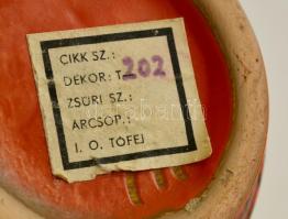 Tófej retró mázas kerámia váza, (matricával) jelzett, m: 12 cm, d: 10 cm
