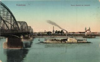 Komárom, Komárno; Duna részlet és a rakpart, Wachau lapátkerekes ingahajó, gőzhajó. L. & P. 4129. / Danube riverside, wharf, steamship (EK)