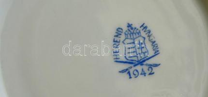 Herendi porcelán zöld virágmintás mokkás csésze + alj (6+6 db), jelzett, egy csészealj hajszálrepedé...
