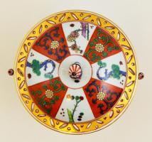 Herendi Gödöllői mintás fedeles csésze, kézzel festett, jelzett, restaurált, m:12 cm