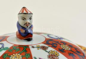 Herendi Gödöllői mintás fedeles csésze, kézzel festett, jelzett, restaurált, m:12 cm