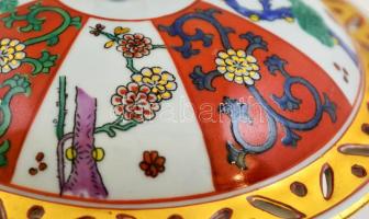 Herendi Gödöllői mintás fedeles csésze, kézzel festett, jelzett, restaurált, m:12 cm