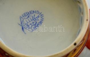 Herendi Gödöllői mintás fedeles csésze, kézzel festett, jelzett, restaurált, m:12 cm