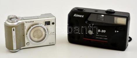 Fuji E510 digitális fényképezőgép és Aimex s-20 automata filmes fényképezőgép eredeti dobozában, nem kipróbált