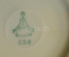 Bavaria porcelán hiányos mokkás készlet: kiöntő, cukortartó, 3 alj, 4 csésze, matricás, jelzett, az ...
