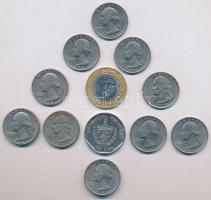 12db-os vegyes amerikai fémpénz tétel, közte Amerikai Egyesült Államok, Brazília, Kuba T:2 12pcs of various American coins, including USA, Brasil, Cuba C:XF