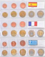 Vegyes 128db-os euró gyűjtemény, országok szerint rendezve, 16 ország teljes sora, négygyűrűs albumb...