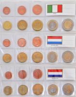 Vegyes 128db-os euró gyűjtemény, országok szerint rendezve, 16 ország teljes sora, négygyűrűs albumb...