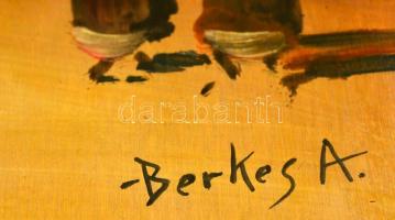 Berkes jelzéssel: Utcarészlet. Olaj, falemez, sérült széllel, 46×53 cm