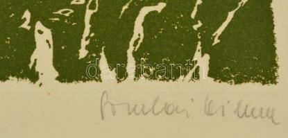 Somlai Vilma (1938-2007): Virágos szilvafa. Színes linó, papír, jelzett, 36×50 cm