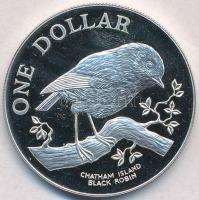 Új-Zéland 1984. 1$ Ag Fekete cinegelégykapó T:PP New Zealand 1984. 1 Dollar Ag Black Robin C:PP Krause KM#54a